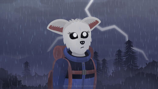Ghost Willow Brooks walks through the wilderness during a thunderstorm.