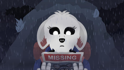 Ghost Willow Brooks looks at a missing persons poster of herself.