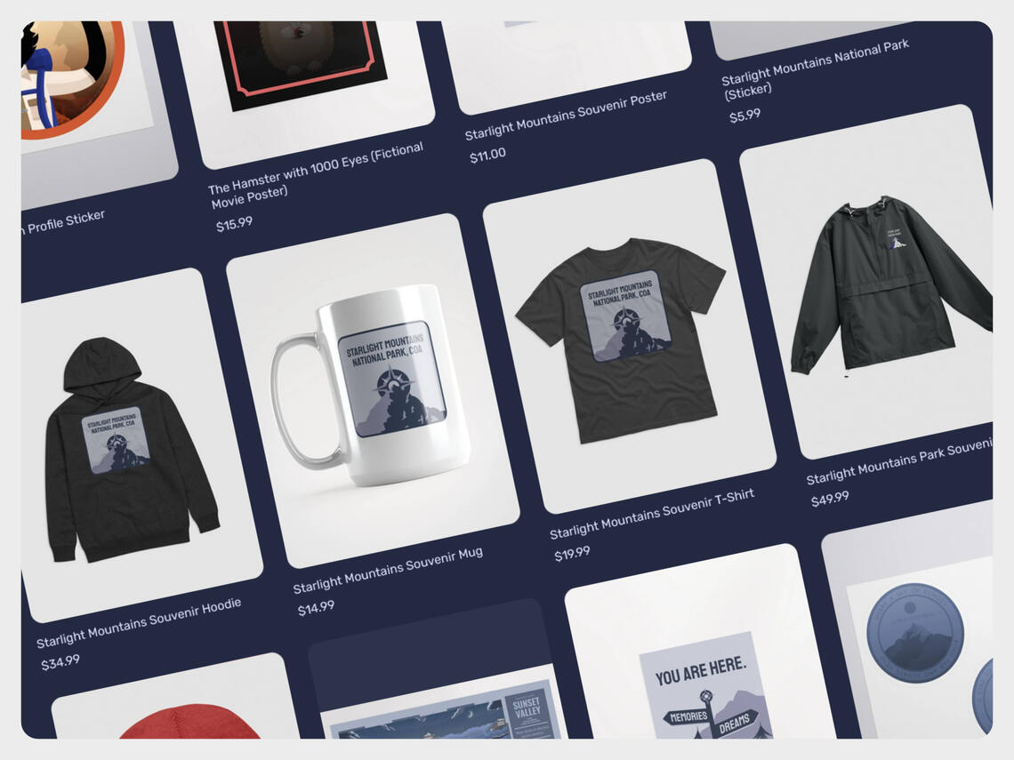 A screenshot of part of the Firefly City Stories official merch online shop.